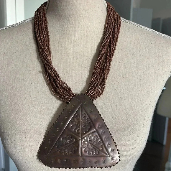 Gorgeous hammered bronze beaded necklace